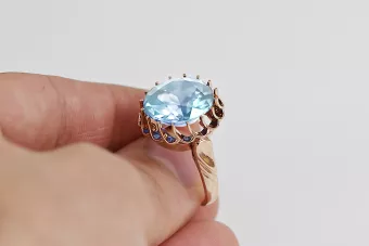 Аквамарин Оригінальне вінтажне рожеве золото 14 карат Каблучка Вінтаж vrc035r